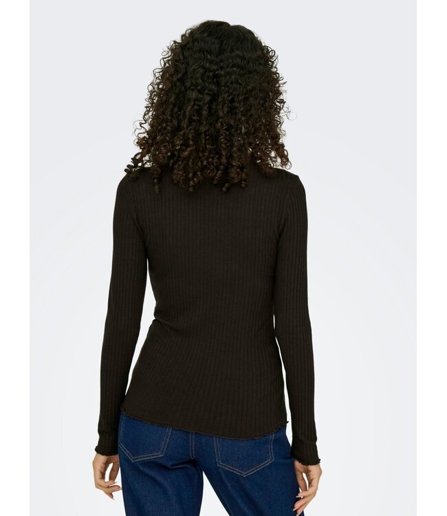 JDY JDY JDYFRANSISKA Life Hi-Neck Top Black Coffee – Bruine ribtop met hoge hals