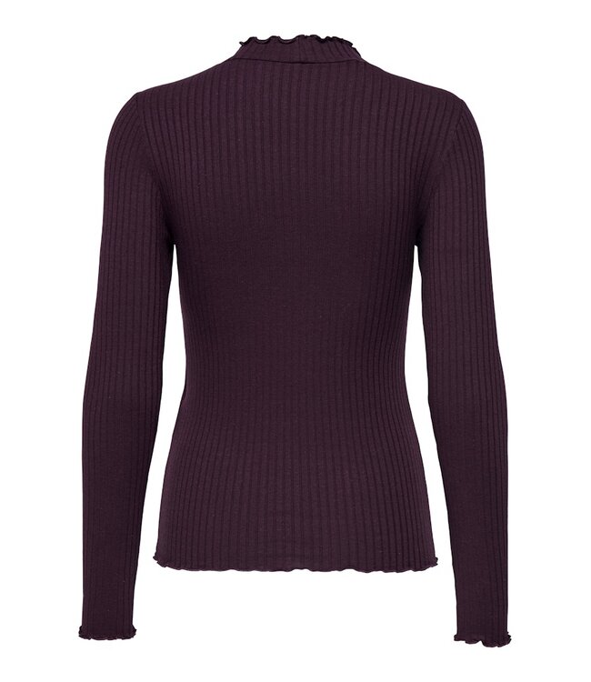 JDY JDY JDYFRANSISKA Life Hi-Neck Top Winetasting – Bordeaux ribtop met hoge hals