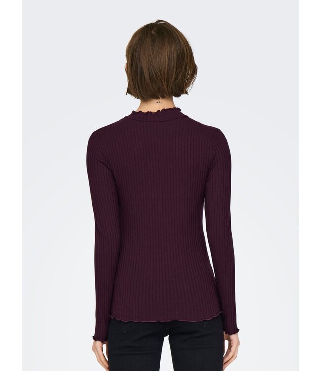 JDY JDY JDYFRANSISKA Life Hi-Neck Top Winetasting – Bordeaux ribtop met hoge hals