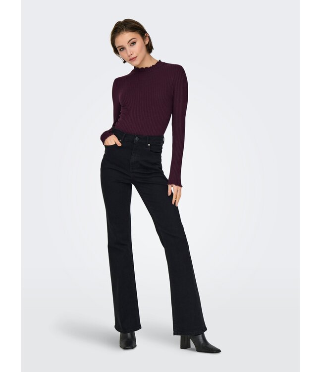 JDY JDY JDYFRANSISKA Life Hi-Neck Top Winetasting – Bordeaux ribtop met hoge hals
