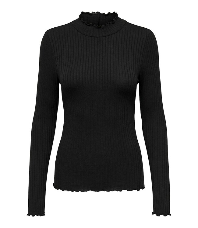 JDY JDY JDYFRANSISKA Life Hi-Neck Top Black – Zwarte ribtop met hoge hals