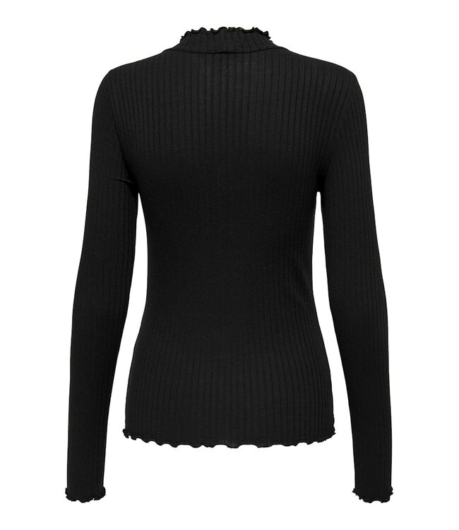 JDY JDY JDYFRANSISKA Life Hi-Neck Top Black – Zwarte ribtop met hoge hals