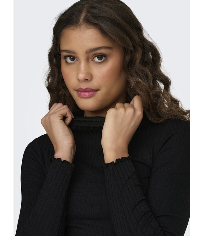 JDY JDY JDYFRANSISKA Life Hi-Neck Top Black – Zwarte ribtop met hoge hals