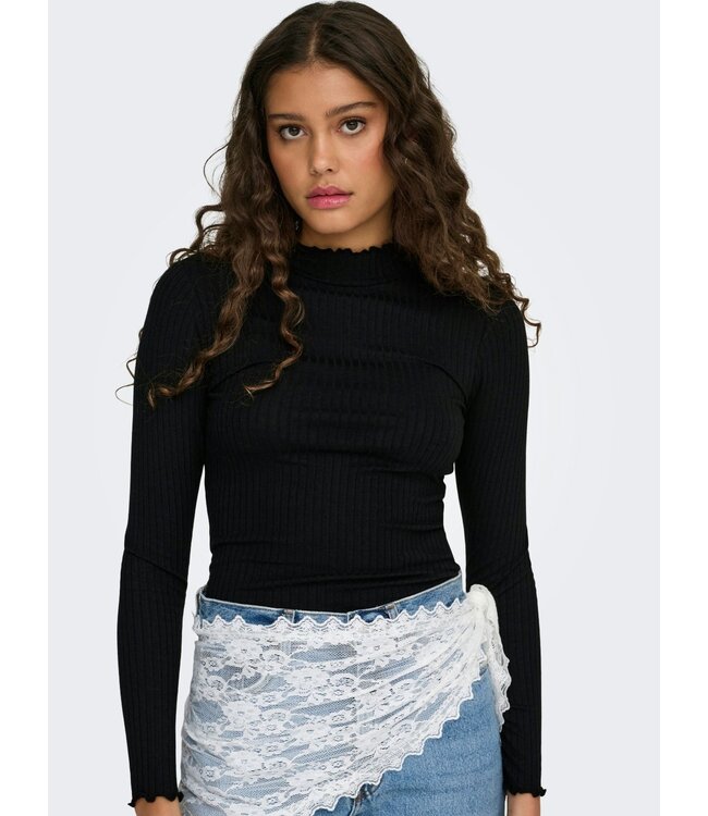 JDY JDY JDYFRANSISKA Life Hi-Neck Top Black – Zwarte ribtop met hoge hals