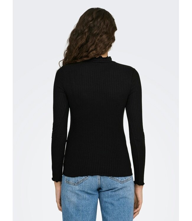 JDY JDY JDYFRANSISKA Life Hi-Neck Top Black – Zwarte ribtop met hoge hals