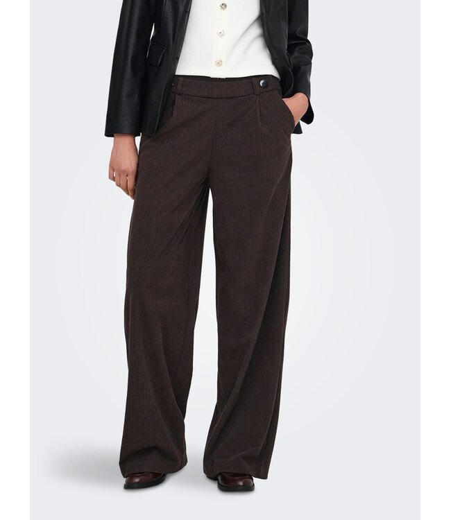 JDY JDYGEGGO Corduroy Pant Coffee Bean – Bruine ribfluwelen broek met wijde pijpen
