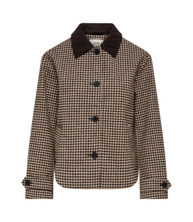 JDY JDYVALERIE Check Jacket Iced Coffee – Geruite damesjas met corduroy kraag