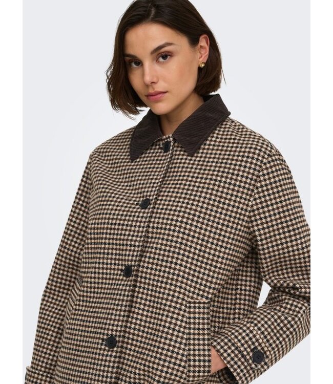 JDY JDYVALERIE Check Jacket Iced Coffee – Geruite damesjas met corduroy kraag