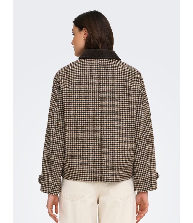 JDY JDYVALERIE Check Jacket Iced Coffee – Geruite damesjas met corduroy kraag