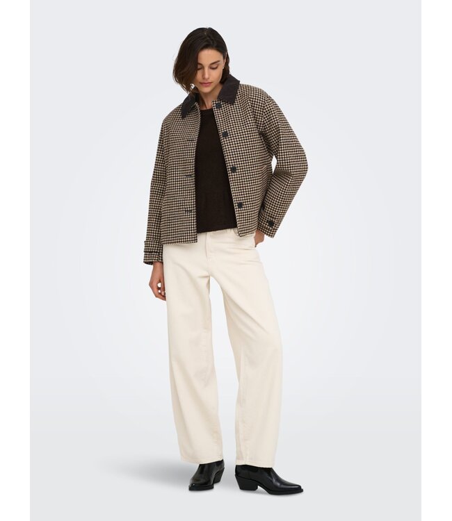 JDY JDYVALERIE Check Jacket Iced Coffee – Geruite damesjas met corduroy kraag
