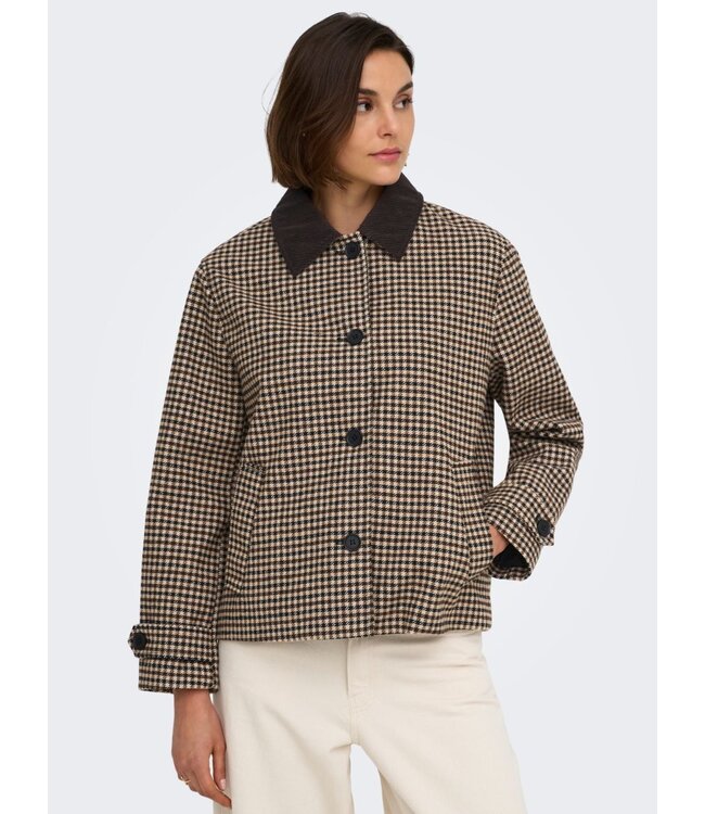 JDY JDYVALERIE Check Jacket Iced Coffee – Geruite damesjas met corduroy kraag