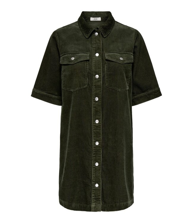 JDY JDYSHIRAZ Button Dress Forest Night – Groene corduroy overhemdjurk