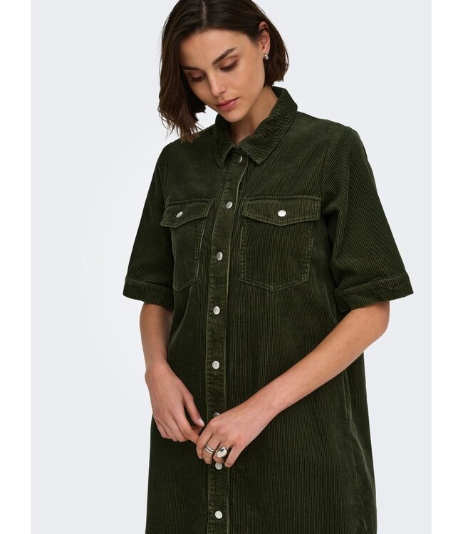 JDY JDYSHIRAZ Button Dress Forest Night – Groene corduroy overhemdjurk