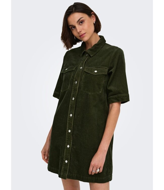 JDY JDYSHIRAZ Button Dress Forest Night – Groene corduroy overhemdjurk