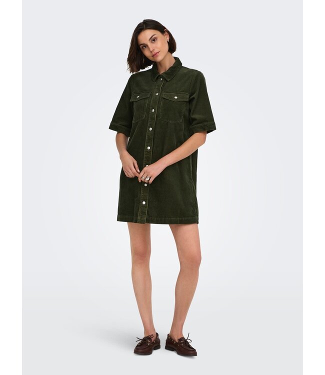 JDY JDYSHIRAZ Button Dress Forest Night – Groene corduroy overhemdjurk