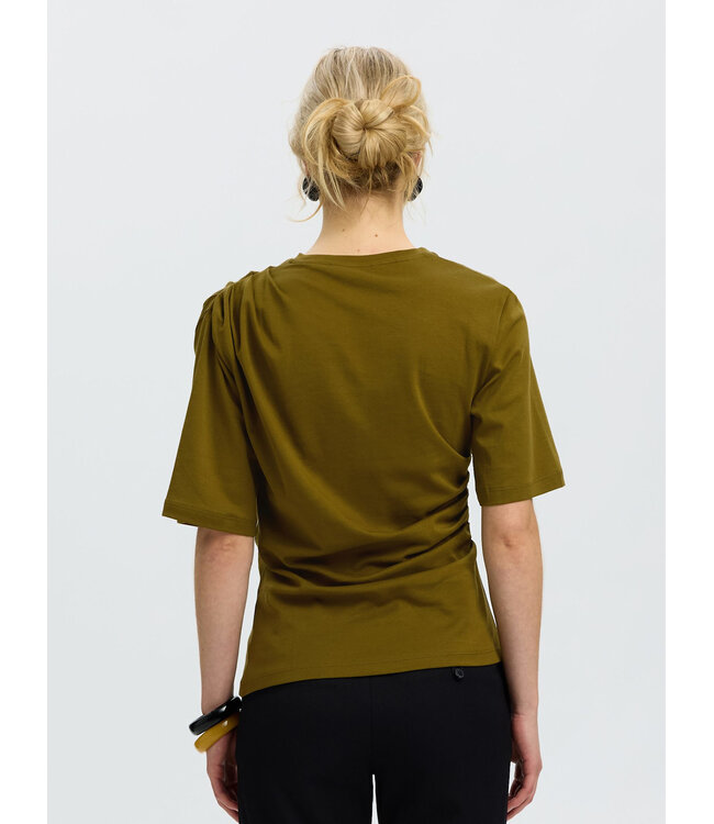 Selected Femme SLWTAJ Light Twist T-shirt Fir Green – Groene damestop met asymmetrische plooien