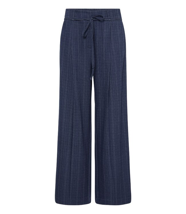 ICHI IHKATE Pinelle Wide Pant Dark Blue – Wijde krijtstreepbroek met strikceintuur