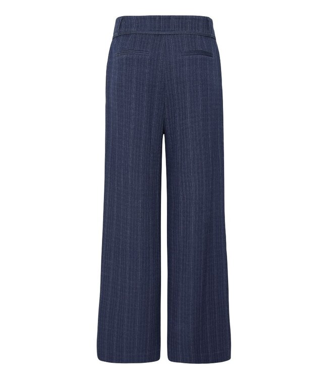 ICHI IHKATE Pinelle Wide Pant Dark Blue – Wijde krijtstreepbroek met strikceintuur