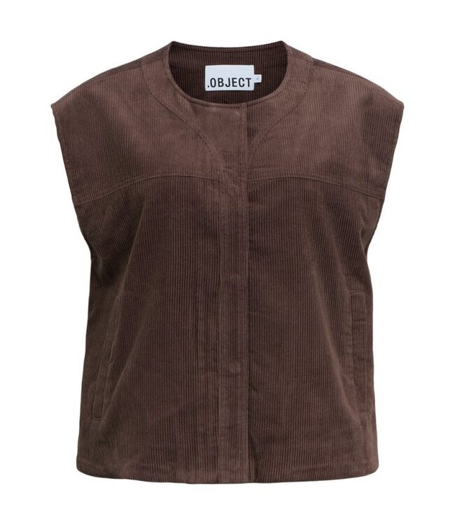 Object OBJPELLA Waistcoat Seal Brown – Bruin dames gilet in ribfluweel