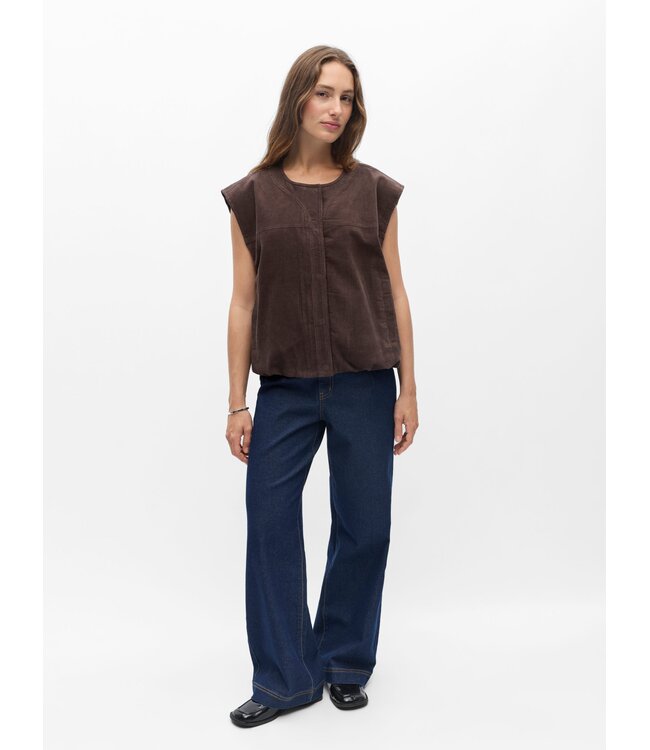 Object OBJPELLA Waistcoat Seal Brown – Bruin dames gilet in ribfluweel