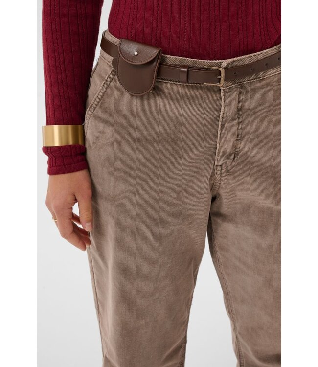 CREAM CRBrady Corduroy Pant Brown Lentil – Rechte ribfluwelen damesbroek met riem