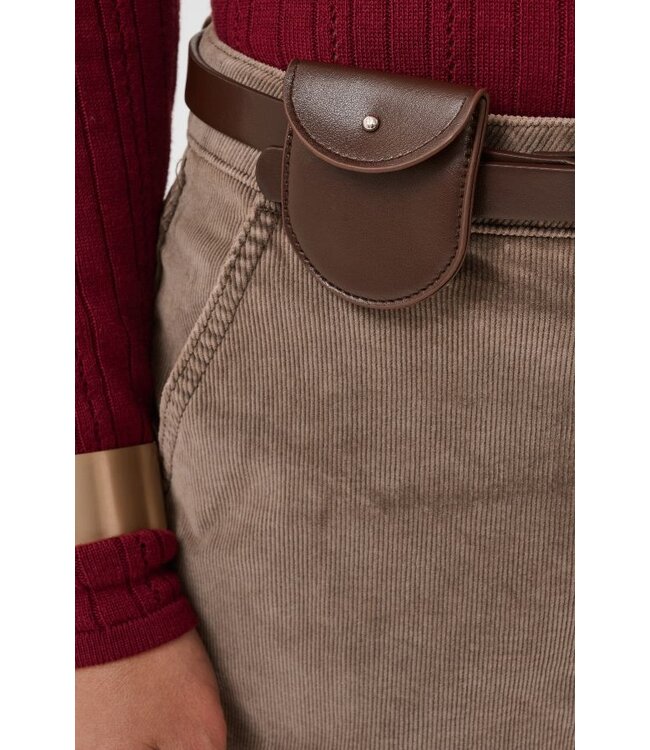 CREAM CRBrady Corduroy Pant Brown Lentil – Rechte ribfluwelen damesbroek met riem