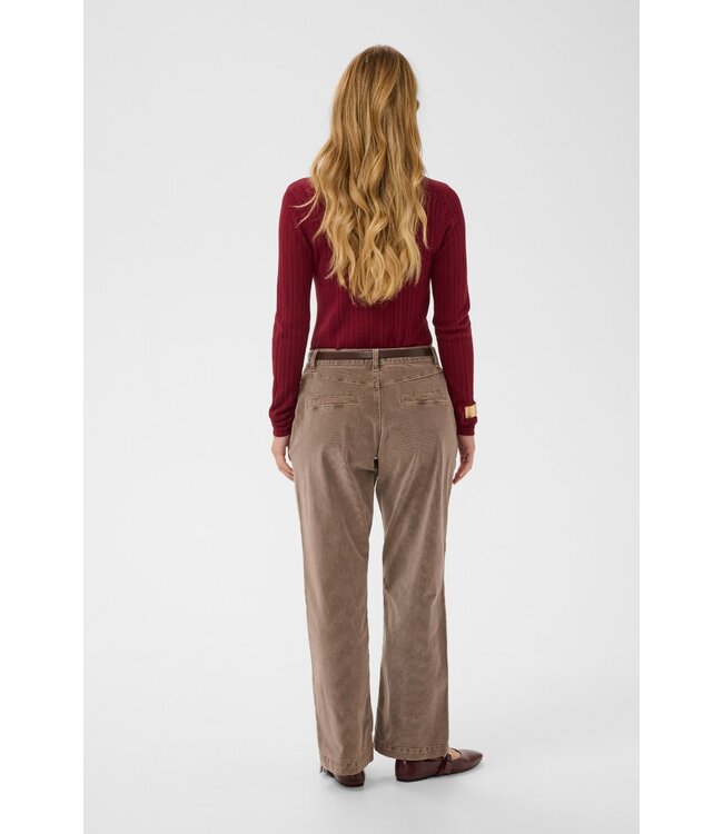 CREAM CRBrady Corduroy Pant Brown Lentil – Rechte ribfluwelen damesbroek met riem