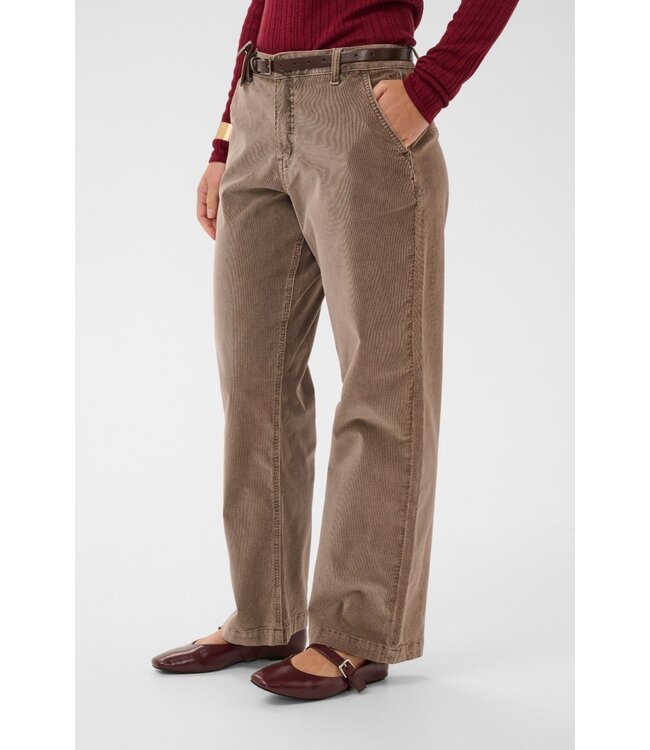 CREAM CRBrady Corduroy Pant Brown Lentil – Rechte ribfluwelen damesbroek met riem