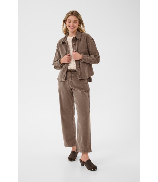 CREAM CRBrady Corduroy Pant Brown Lentil – Rechte ribfluwelen damesbroek met riem