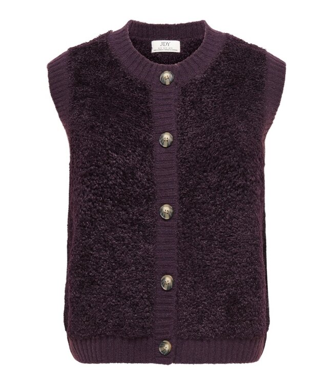 JDY JDYEIRA Life On Button Vest Plum Perfect – Fluffy mouwloos damesvest met knopen