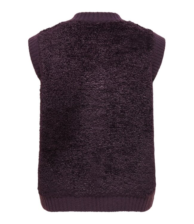 JDY JDYEIRA Life On Button Vest Plum Perfect – Fluffy mouwloos damesvest met knopen