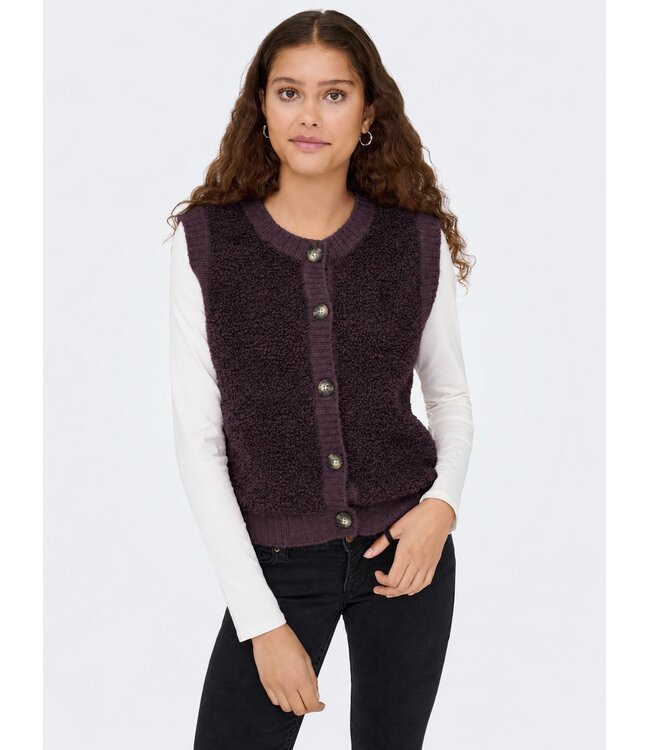 JDY JDYEIRA Life On Button Vest Plum Perfect – Fluffy mouwloos damesvest met knopen
