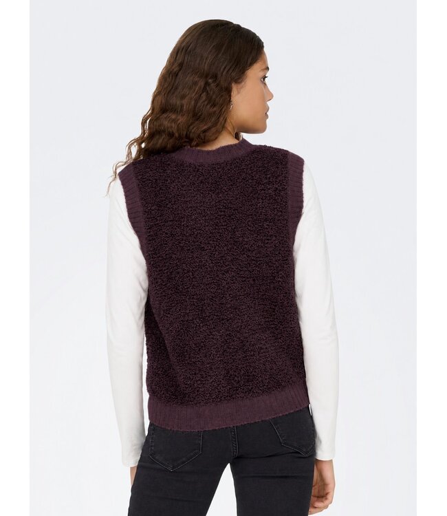 JDY JDYEIRA Life On Button Vest Plum Perfect – Fluffy mouwloos damesvest met knopen