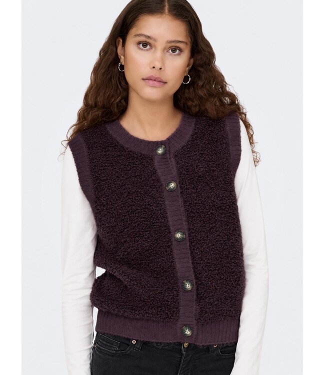 JDY JDYEIRA Life On Button Vest Plum Perfect – Fluffy mouwloos damesvest met knopen