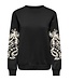 JDY JDYMESA Mindy Emb Sweat Black – Zwarte dames sweater met ecru borduurwerk