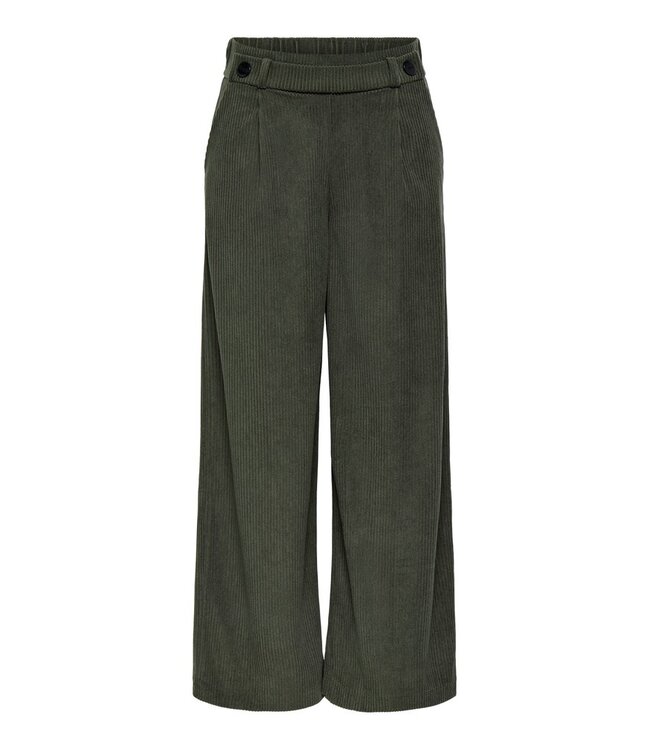 JDY JDYGEGGO Corduroy Pant Black Olive – Groene ribfluwelen broek met wijde pijpen