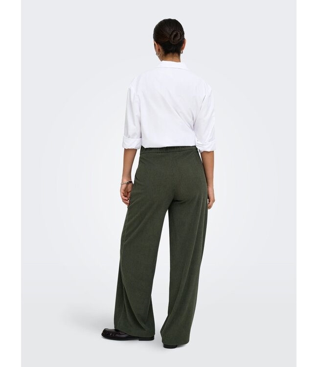 JDY JDYGEGGO Corduroy Pant Black Olive – Groene ribfluwelen broek met wijde pijpen