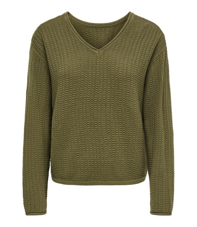 JDY JDYSTACEY Reversible Pullover Dark Olive – Groene structuurtrui met V-hals