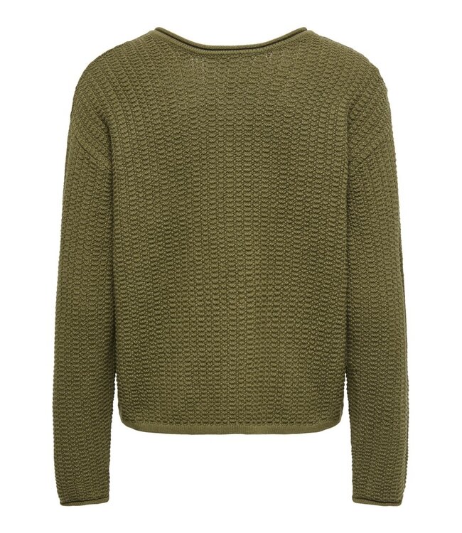 JDY JDYSTACEY Reversible Pullover Dark Olive – Groene structuurtrui met V-hals