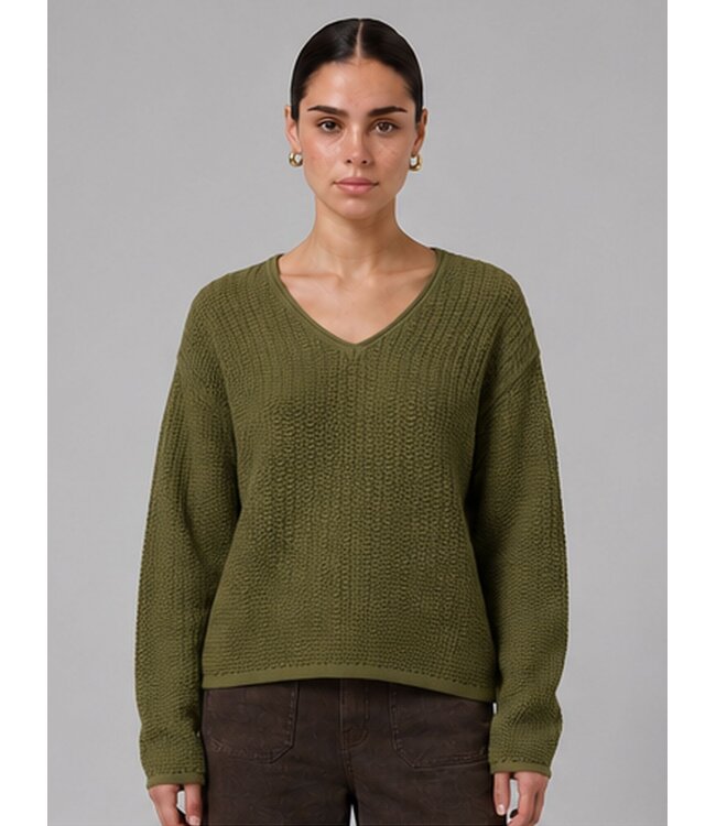 JDY JDYSTACEY Reversible Pullover Dark Olive – Groene structuurtrui met V-hals