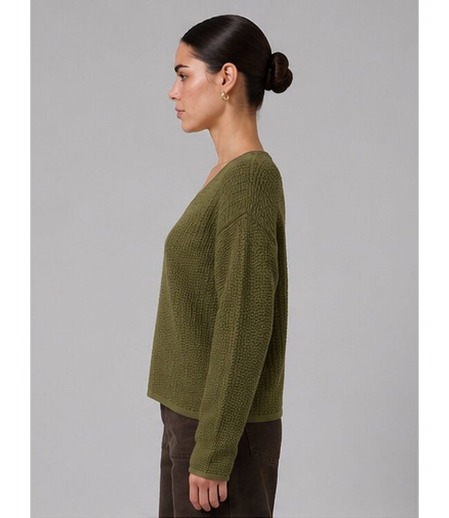 JDY JDYSTACEY Reversible Pullover Dark Olive – Groene structuurtrui met V-hals
