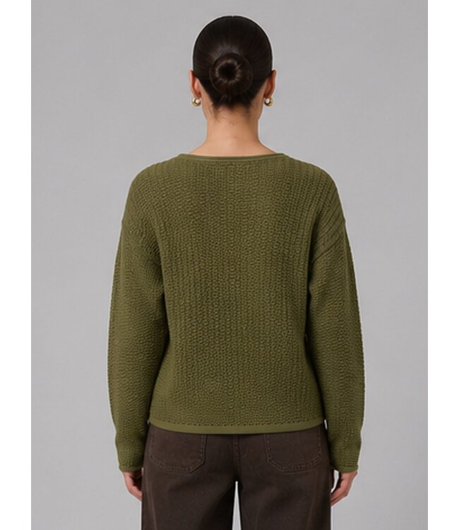 JDY JDYSTACEY Reversible Pullover Dark Olive – Groene structuurtrui met V-hals