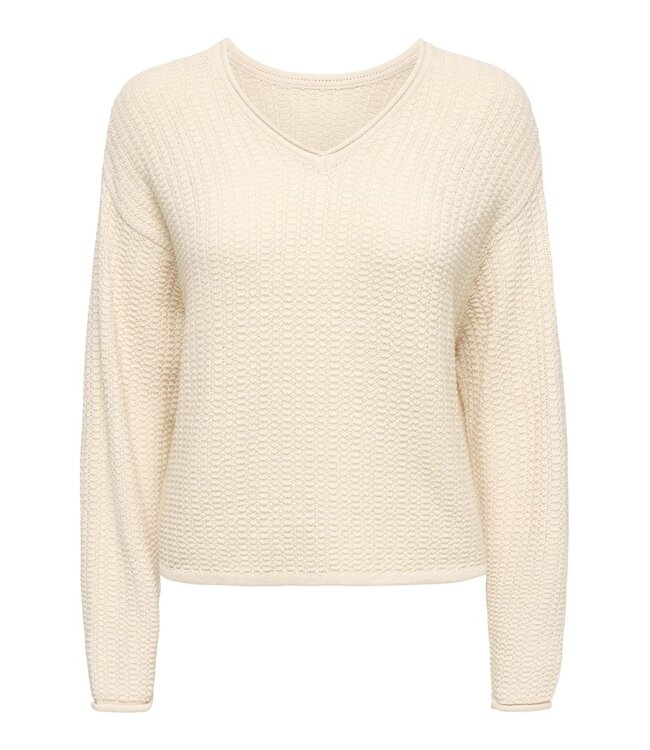 JDY JDYSTACEY Reversible Pullover Sandshell – Ecru structuurtrui met V-hals