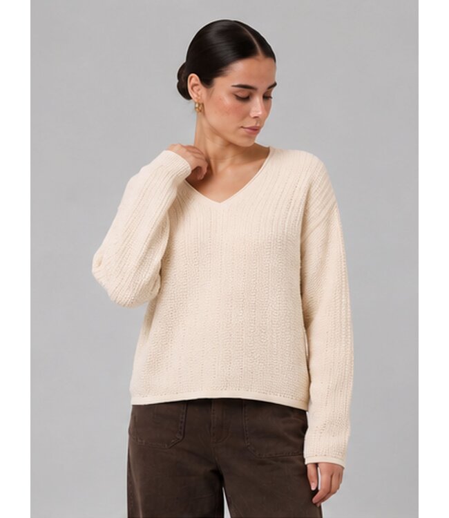 JDY JDYSTACEY Reversible Pullover Sandshell – Ecru structuurtrui met V-hals