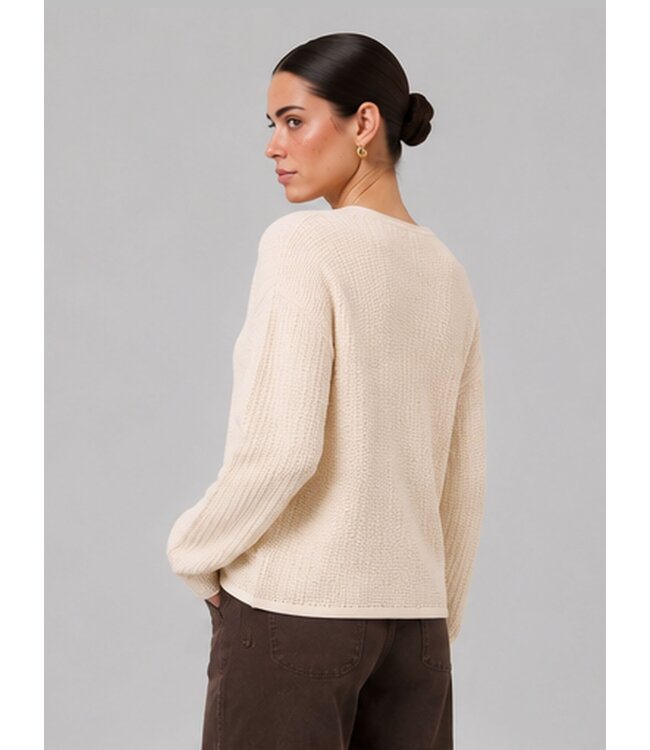 JDY JDYSTACEY Reversible Pullover Sandshell – Ecru structuurtrui met V-hals