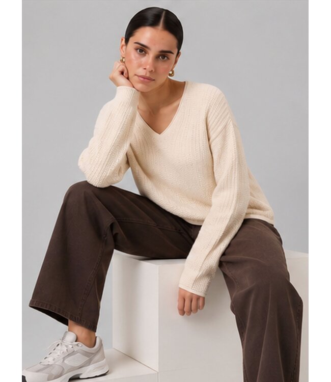 JDY JDYSTACEY Reversible Pullover Sandshell – Ecru structuurtrui met V-hals