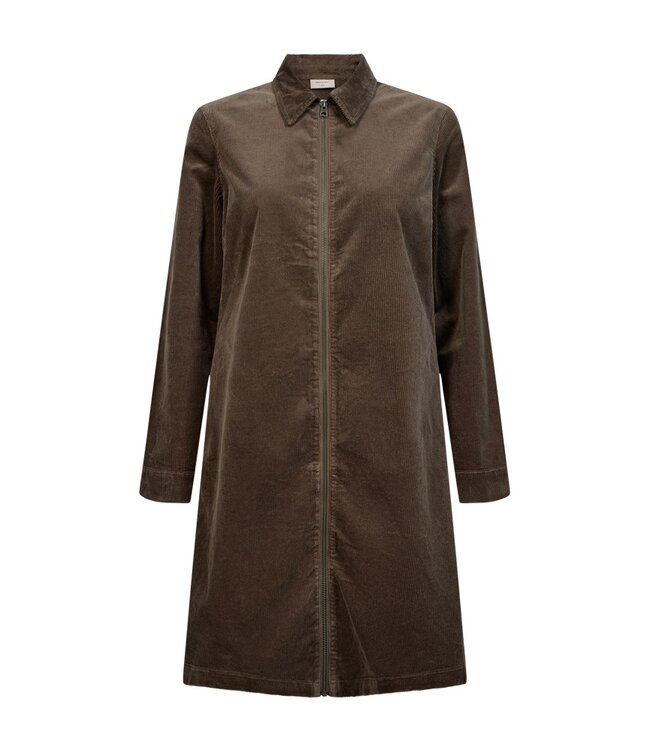 Freequent FQCORDY Dress Morel – Bruine ribfluwelen jurk met rits