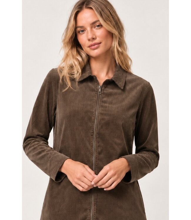 Freequent FQCORDY Dress Morel – Bruine ribfluwelen jurk met rits