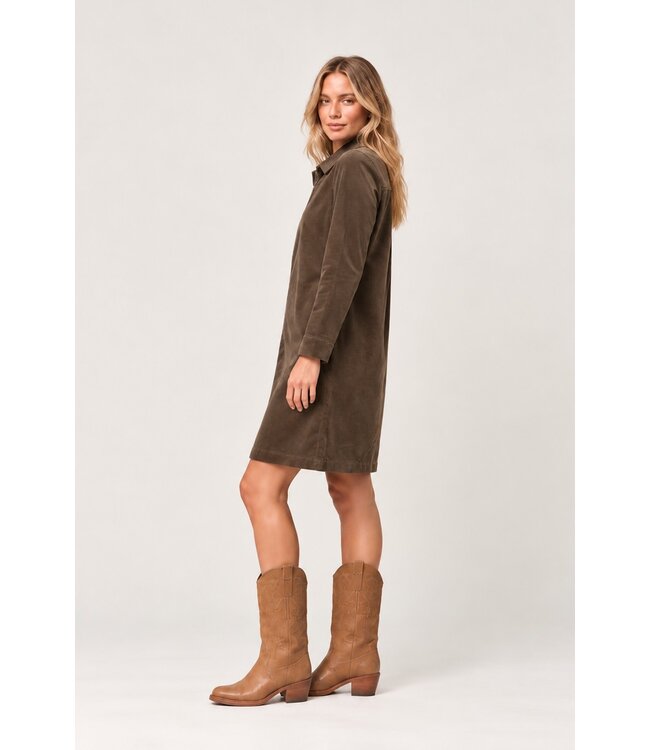 Freequent FQCORDY Dress Morel – Bruine ribfluwelen jurk met rits