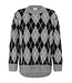 KAFFE KAsimone Knit Pullover Black/GM/White Argyle – Grijze damestrui met ruitpatroon